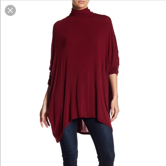 NWT FREE PEOPLE MOCK NECK‎ DOLMAN LONG SLEEVE TOP BURGUNDY Boho Chic Minimalist - Picture 1 of 7